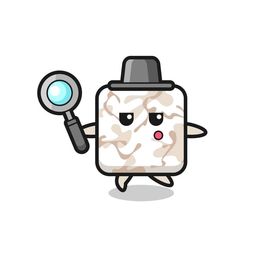ceramic tile cartoon character searching with a magnifying glass vector