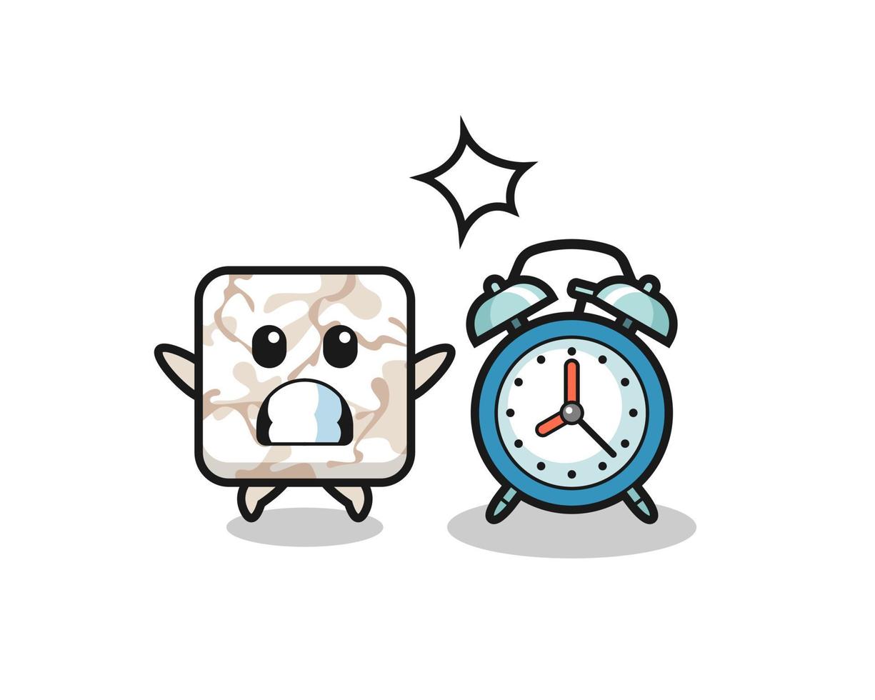 Cartoon Illustration of ceramic tile is surprised with a giant alarm clock vector