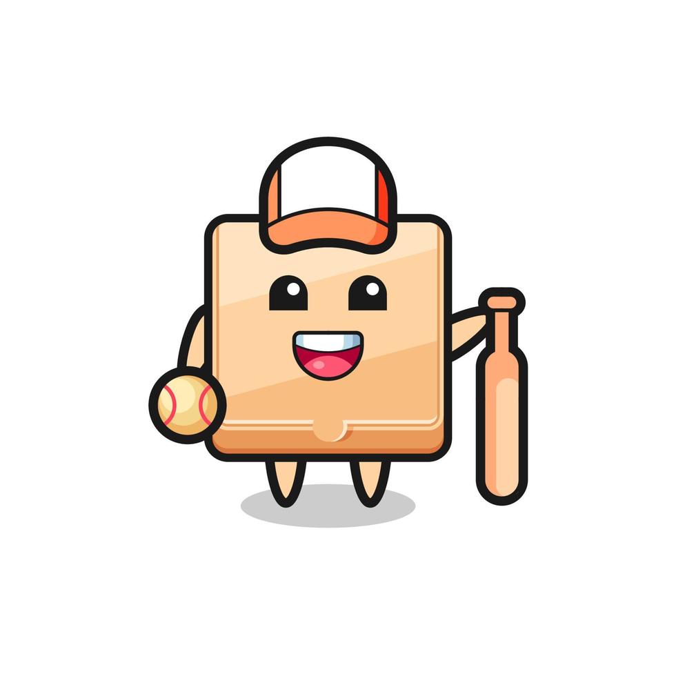 personaje de dibujos animados de caja de pizza como jugador de béisbol vector