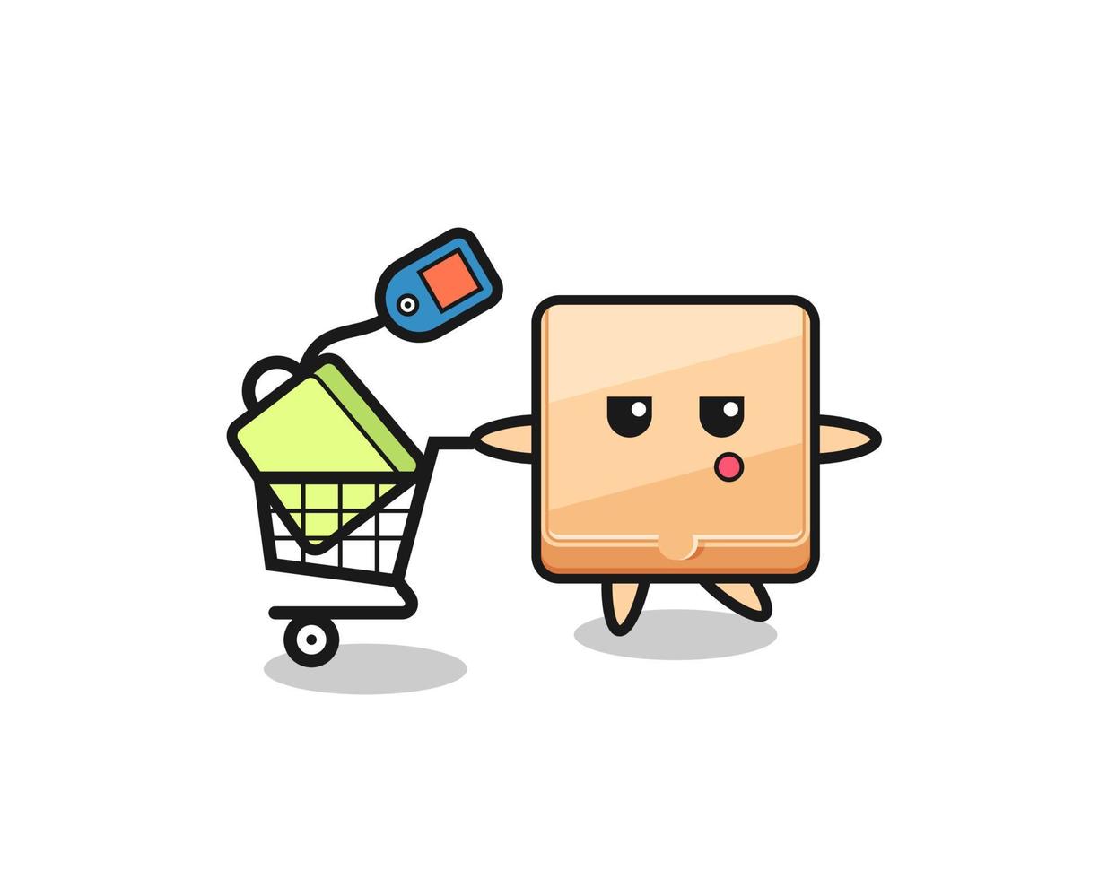 pizza box illustration cartoon with a shopping cart vector