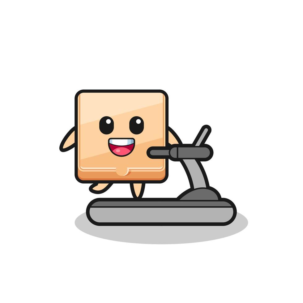 pizza box cartoon character walking on the treadmill vector