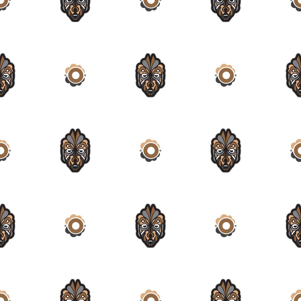 Seamless pattern with mask in the style of Samoa. Polynesian style tiki. Good for backgrounds and textiles. Vector illustration