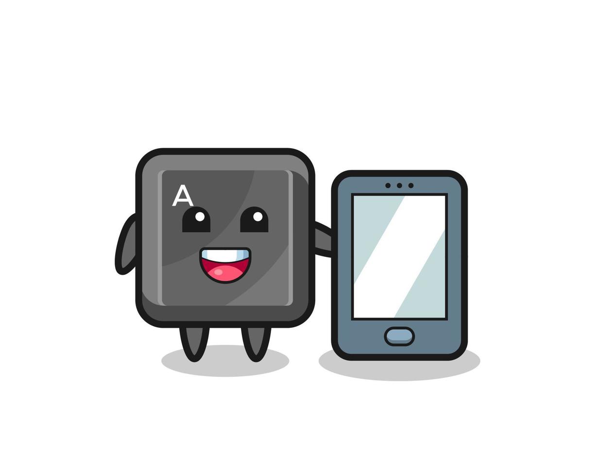 keyboard button illustration cartoon holding a smartphone vector