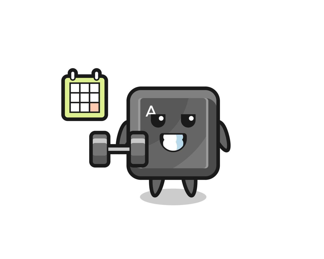 keyboard button mascot cartoon doing fitness with dumbbell vector