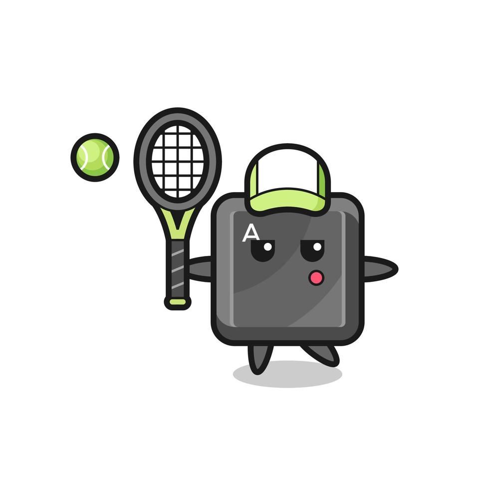 personaje de dibujos animados del botón del teclado como jugador de tenis vector