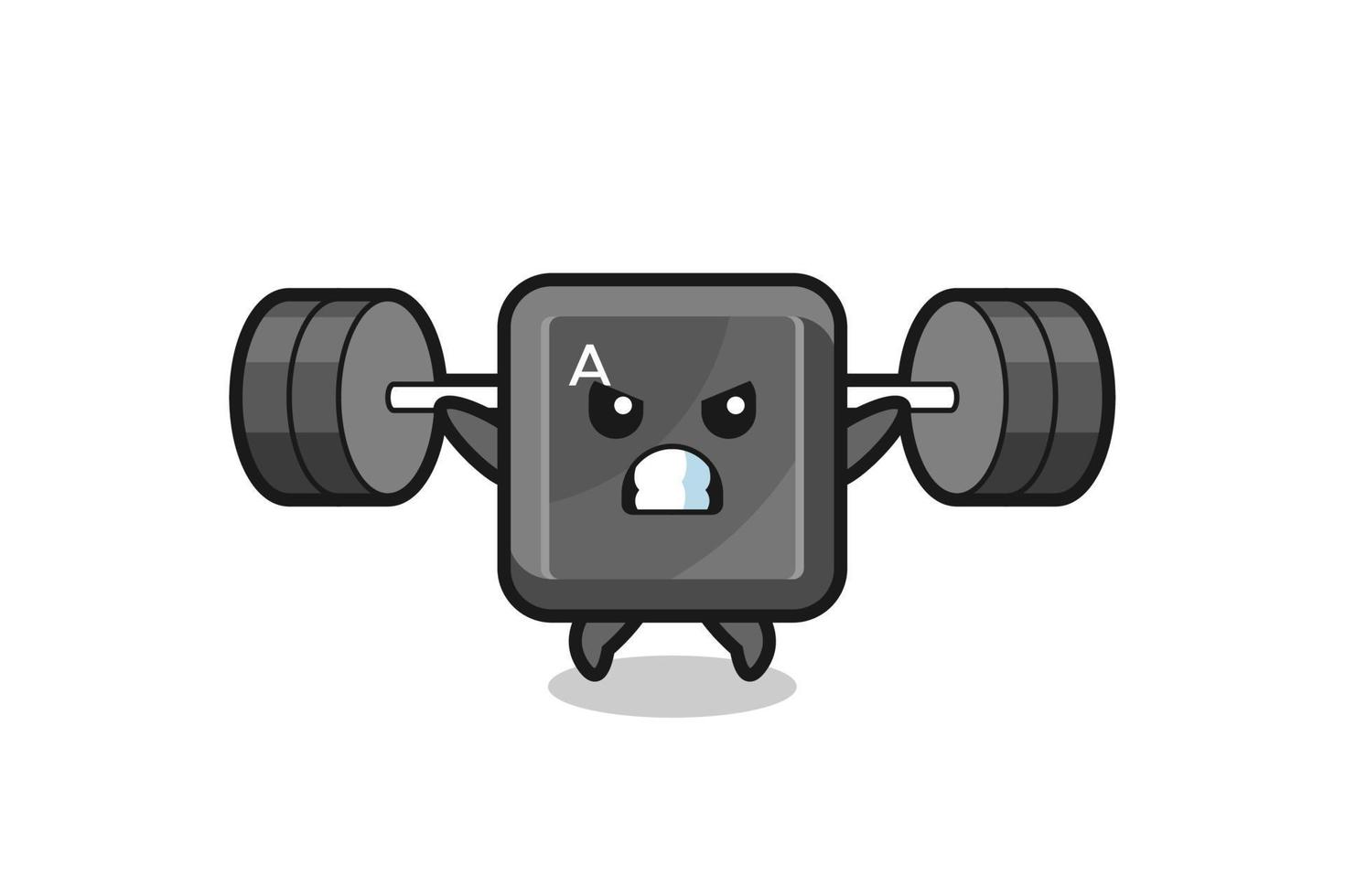 keyboard button mascot cartoon with a barbell vector