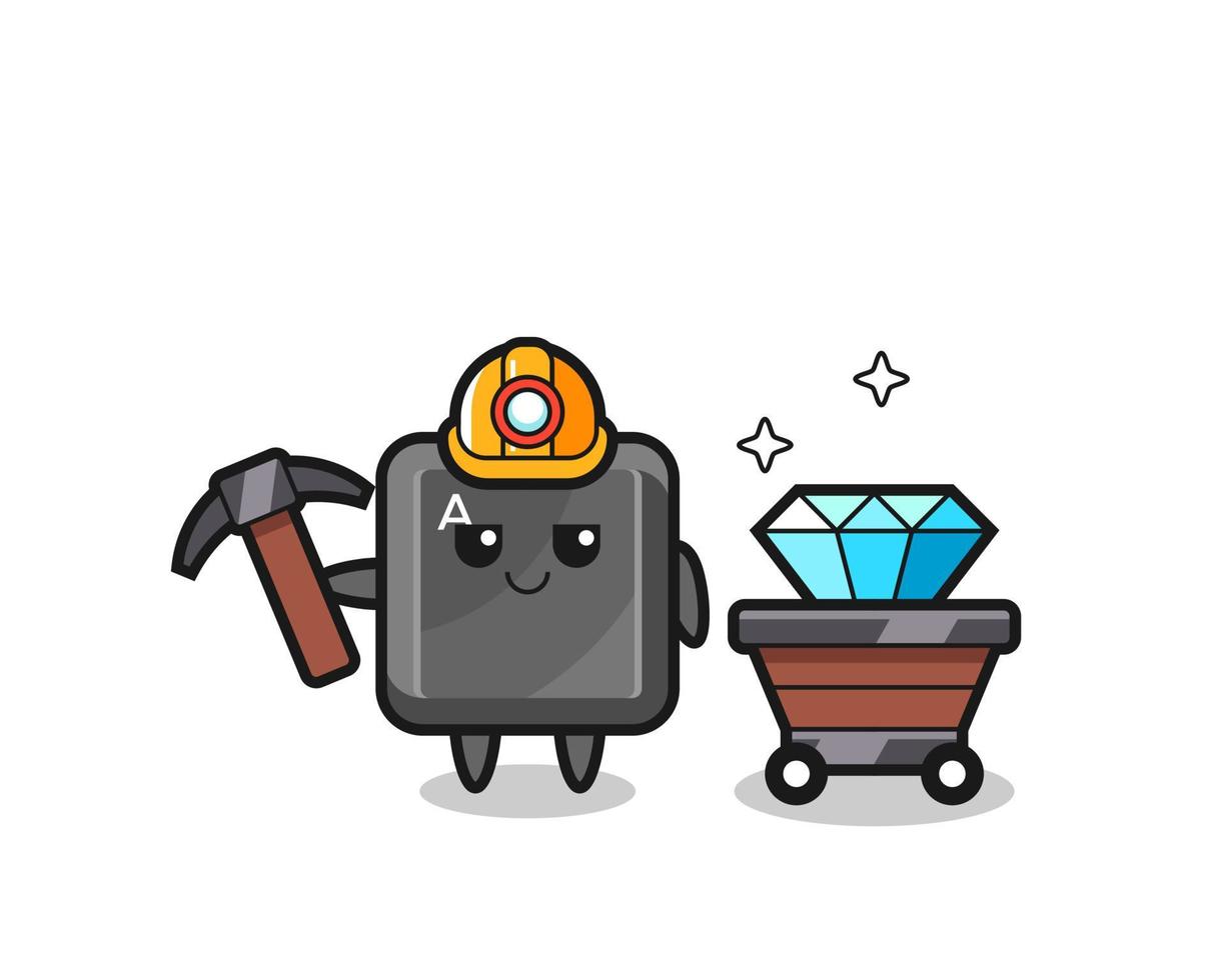 Character Illustration of keyboard button as a miner vector