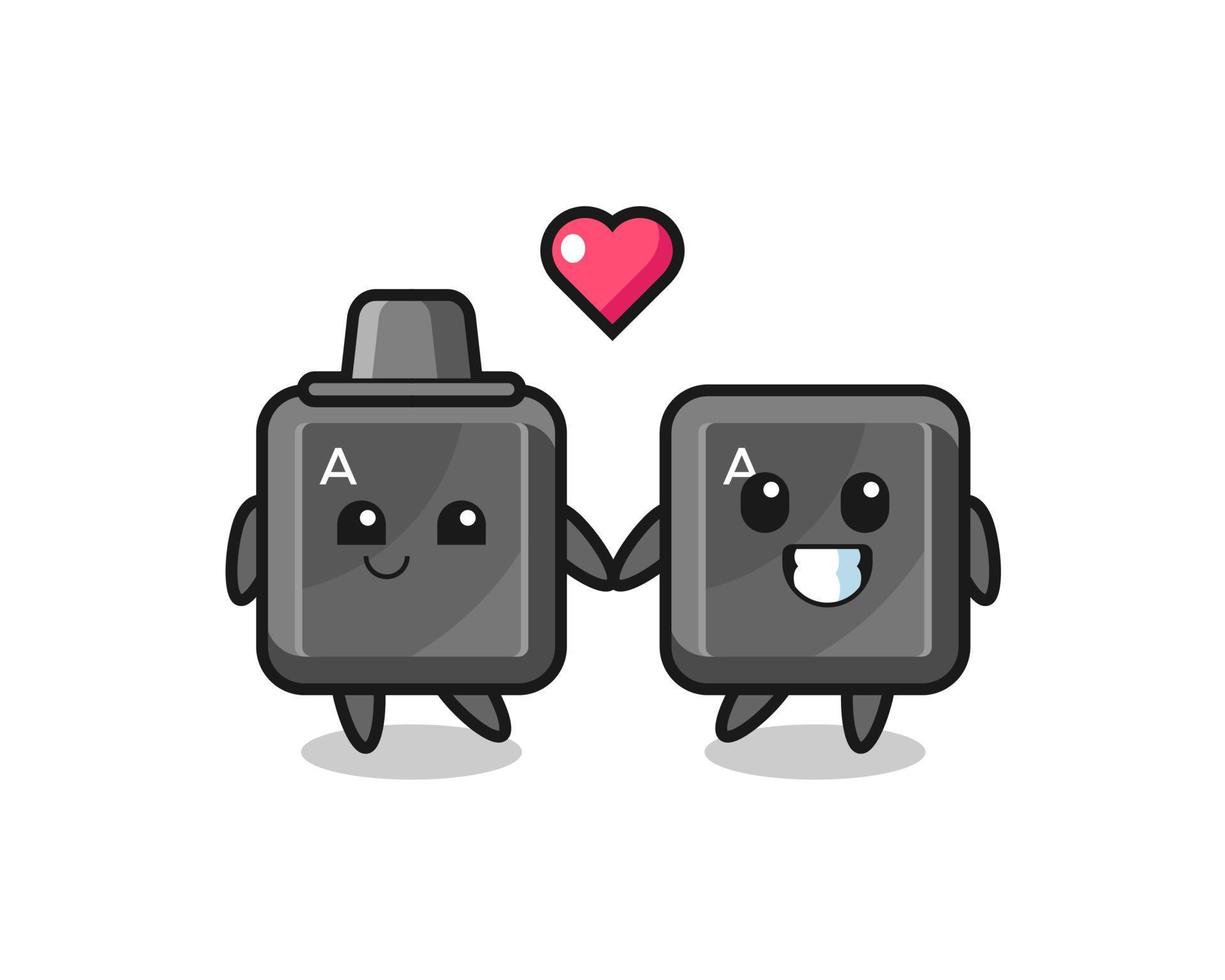 keyboard button cartoon character couple with fall in love gesture vector
