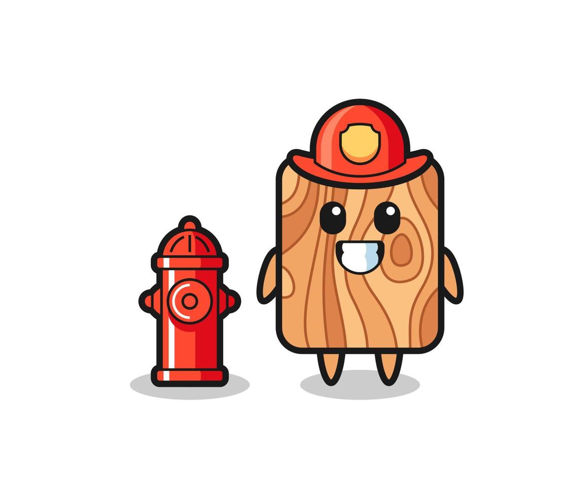 personaje mascota de tablones de madera como bombero vector