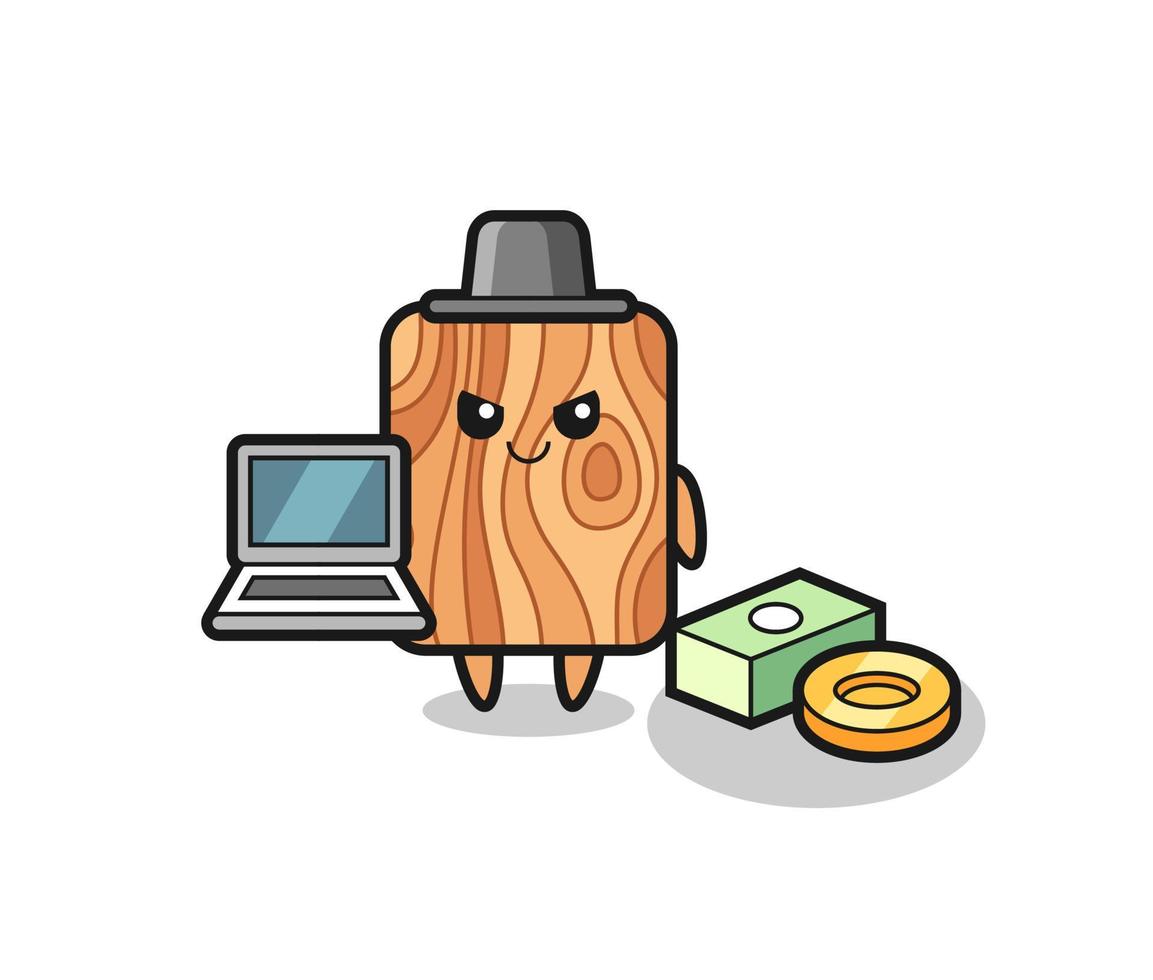 ilustración de mascota de tablones de madera como hacker vector