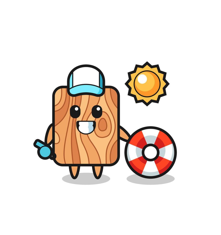 mascota de dibujos animados de tablones de madera como guardia de playa vector