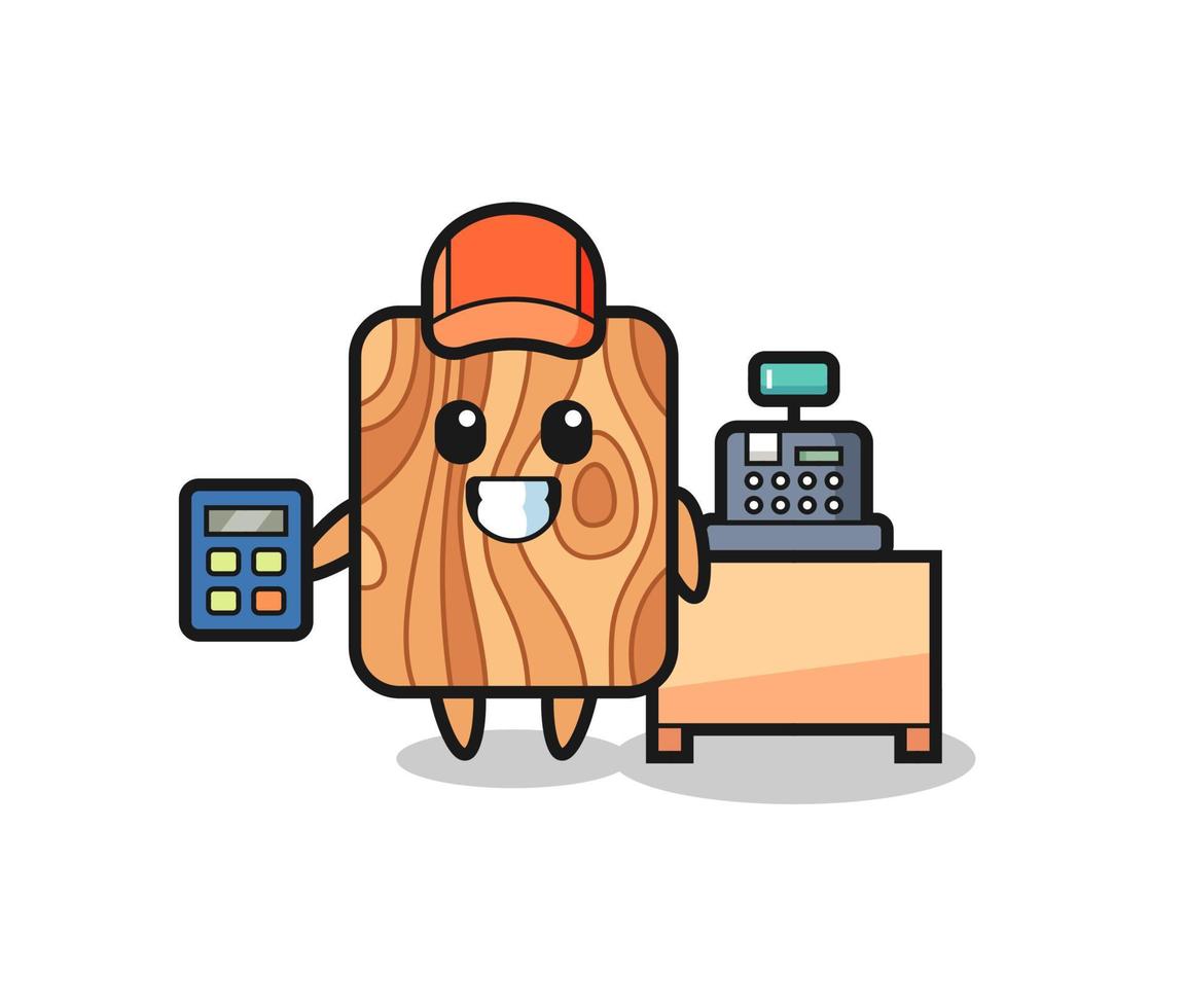 Illustration of plank wood character as a cashier vector