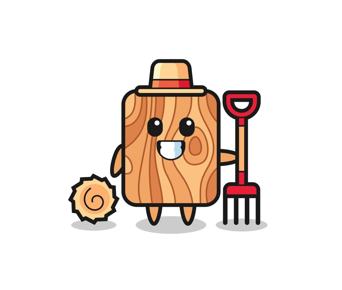 personaje mascota de tablones de madera como agricultor vector