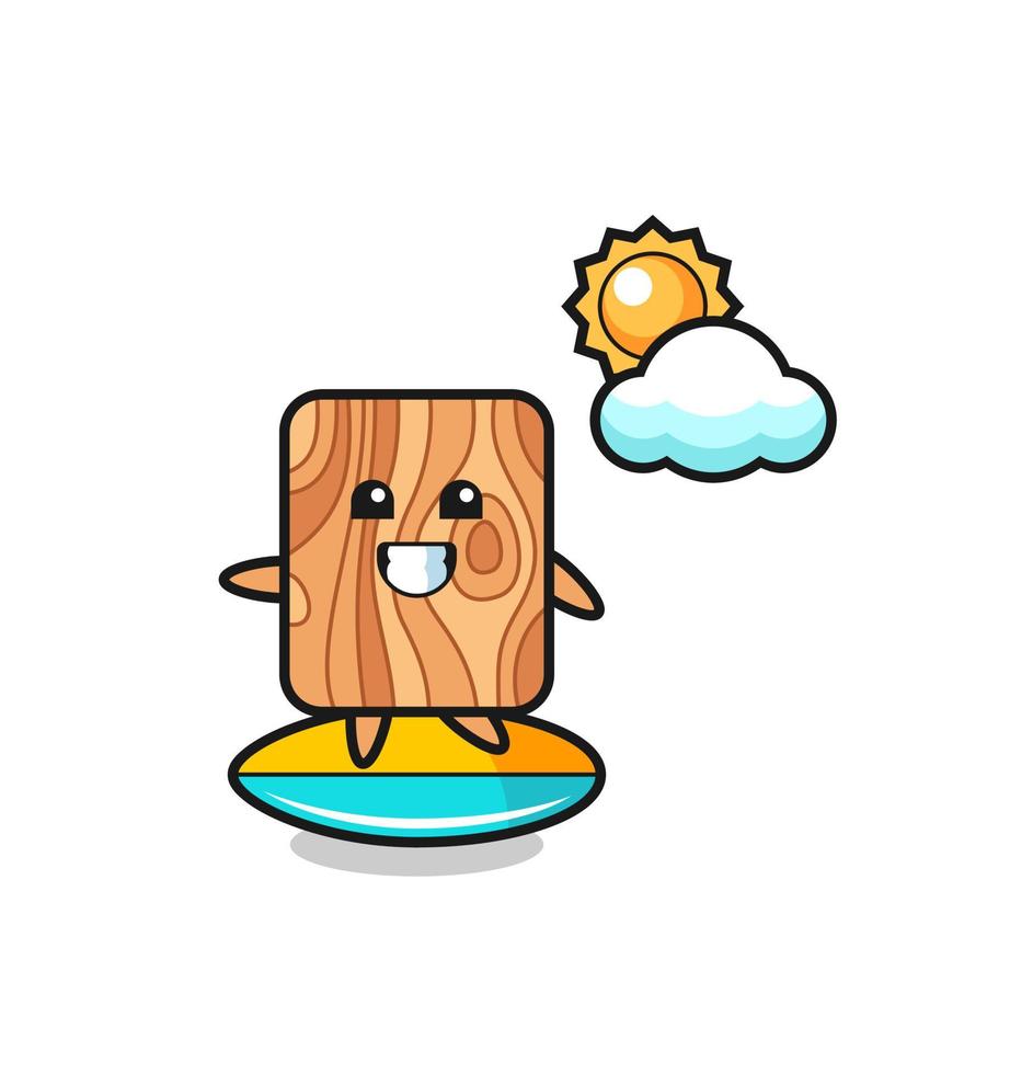 Illustration of plank wood cartoon do surfing on the beach vector