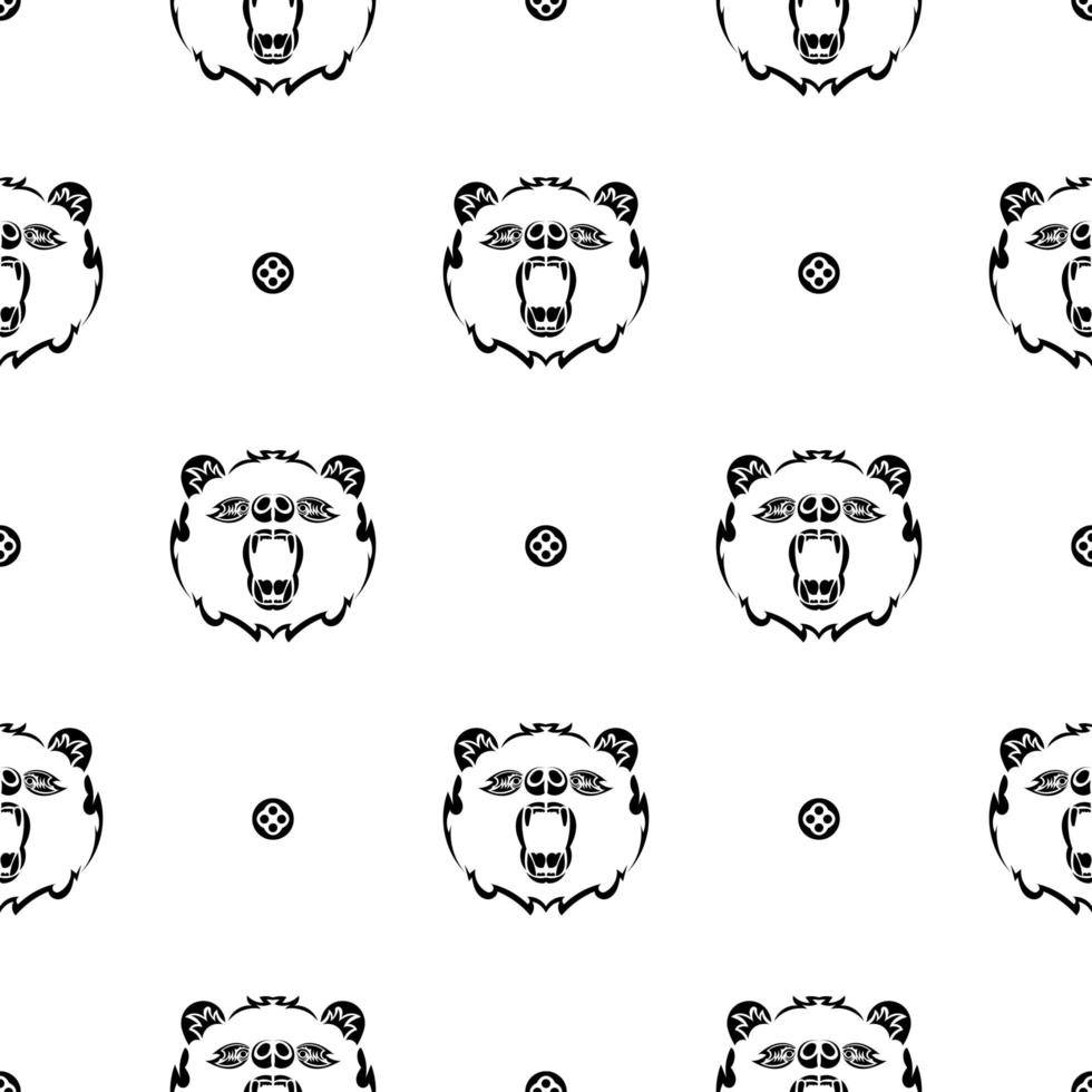 Black-white seamless pattern with bear face. Good for clothing and textiles. Vector illustration.