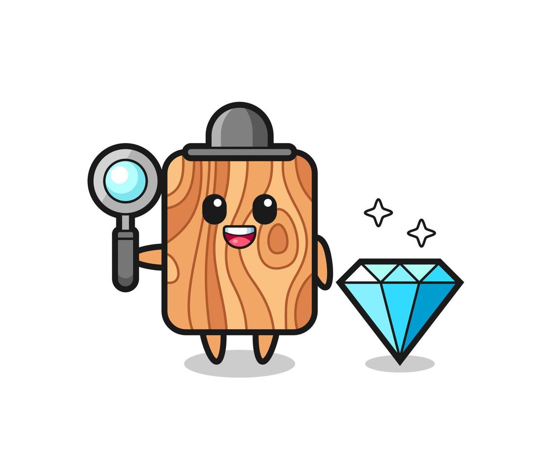 Illustration of plank wood character with a diamond vector