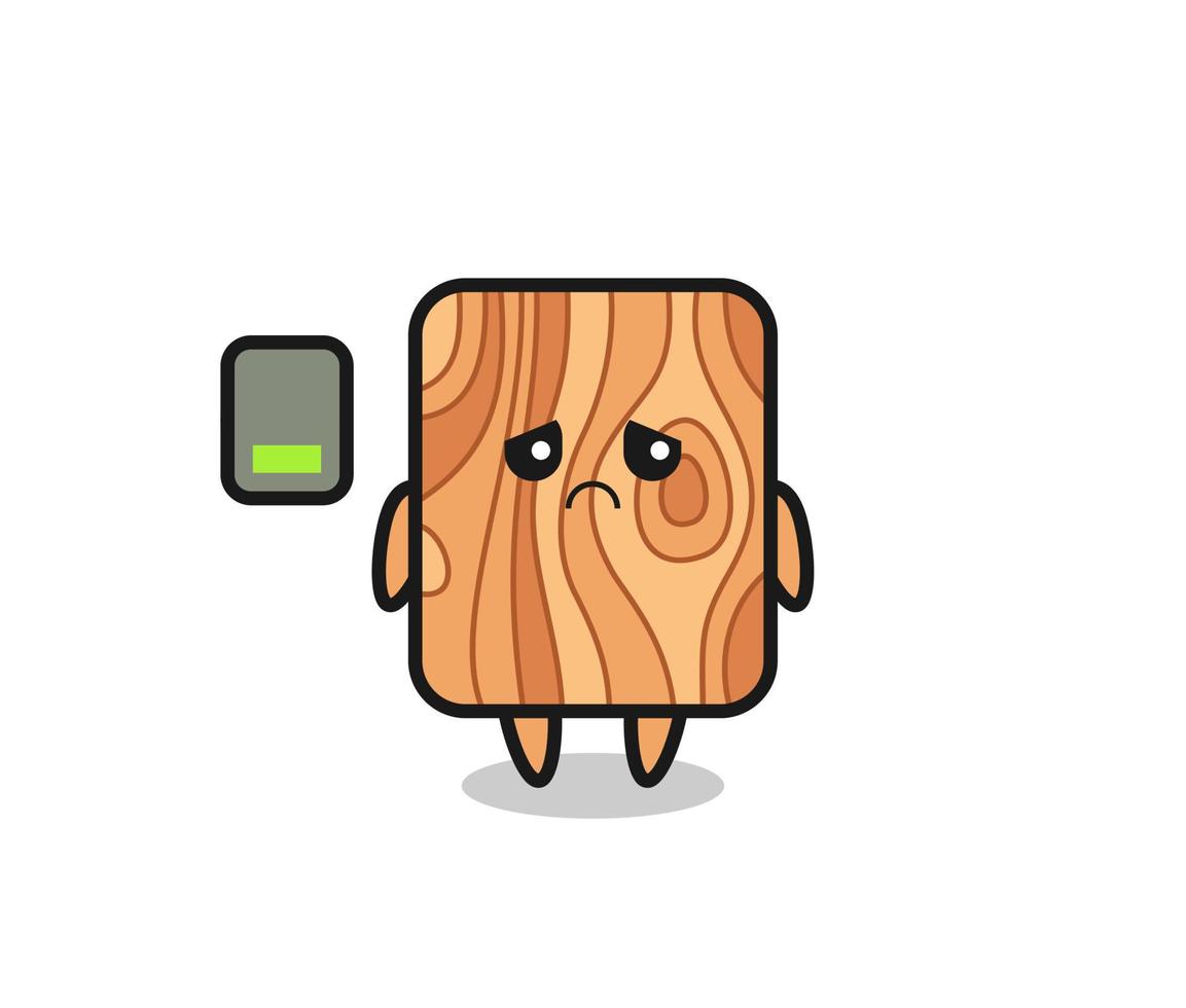 plank wood mascot character doing a tired gesture vector