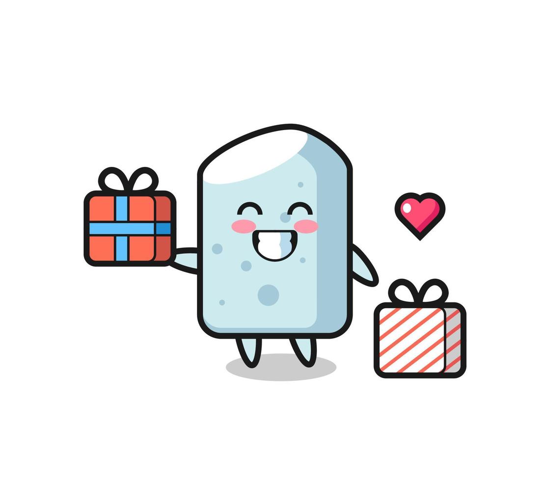 chalk mascot cartoon giving the gift vector