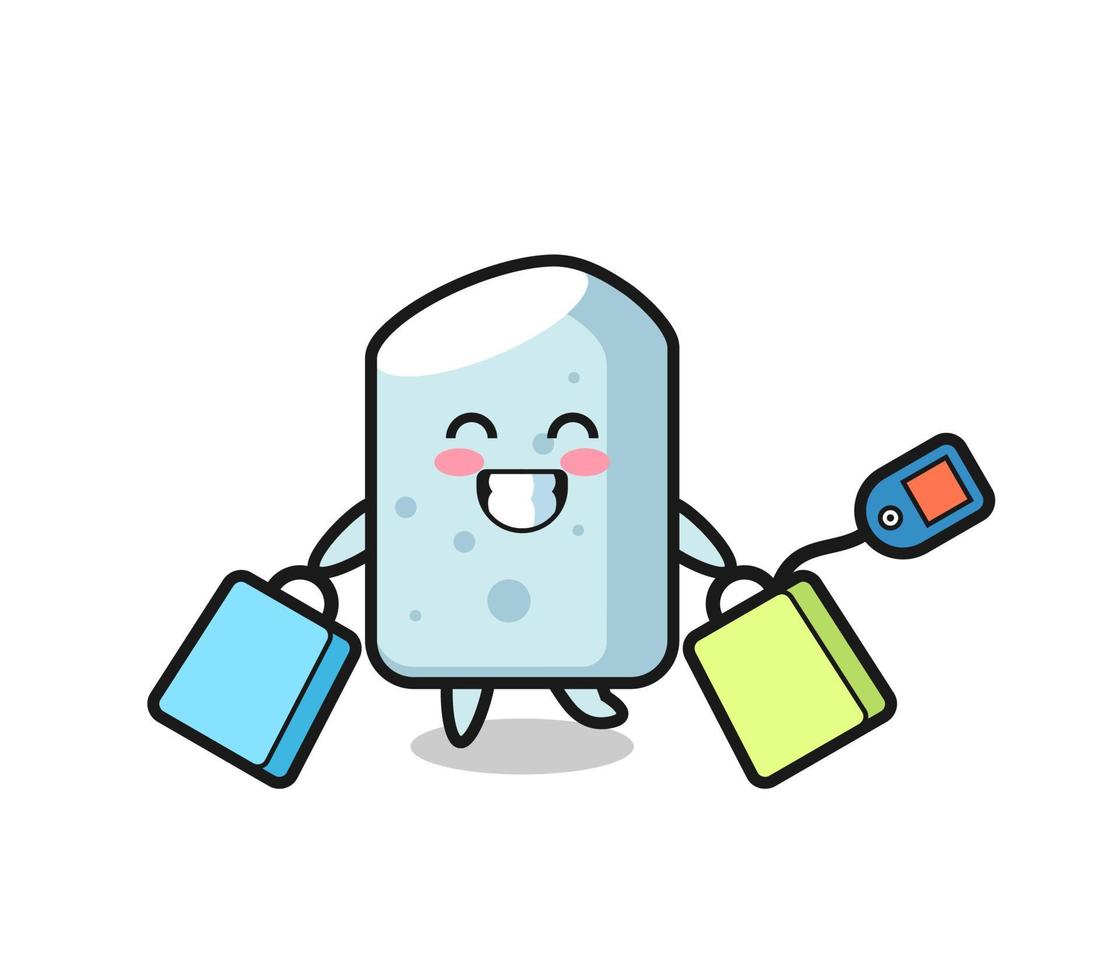 chalk mascot cartoon holding a shopping bag vector