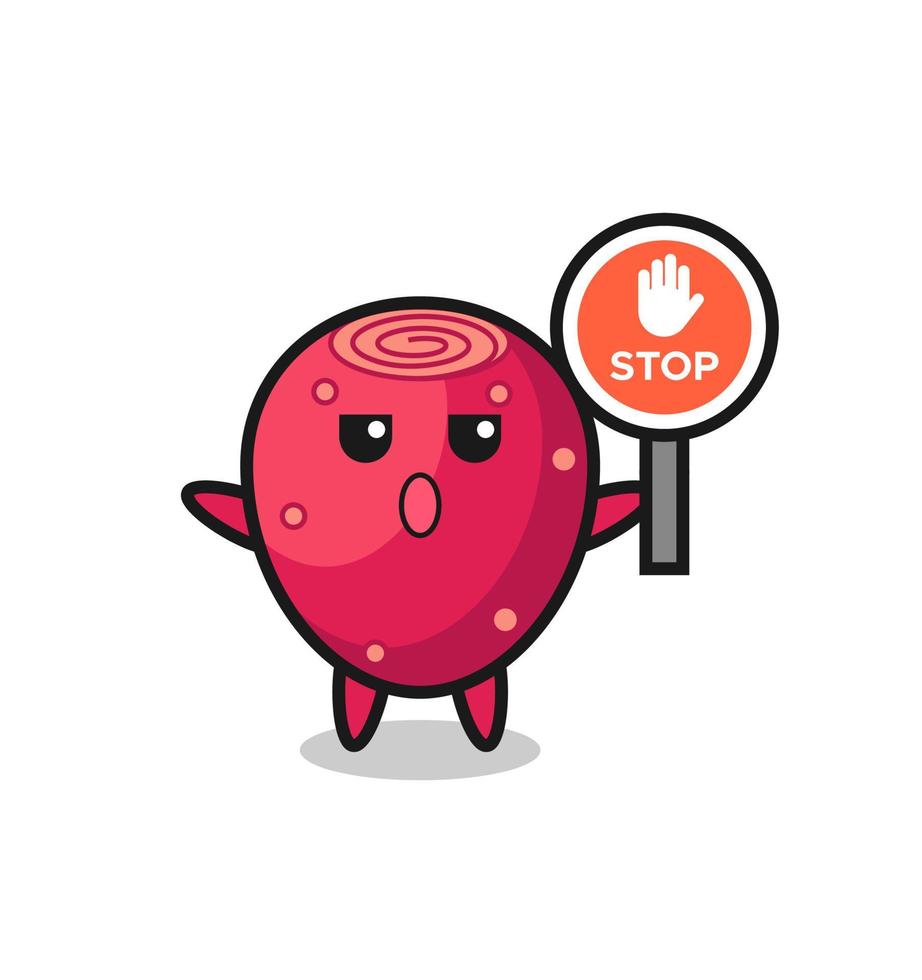 prickly pear character illustration holding a stop sign vector