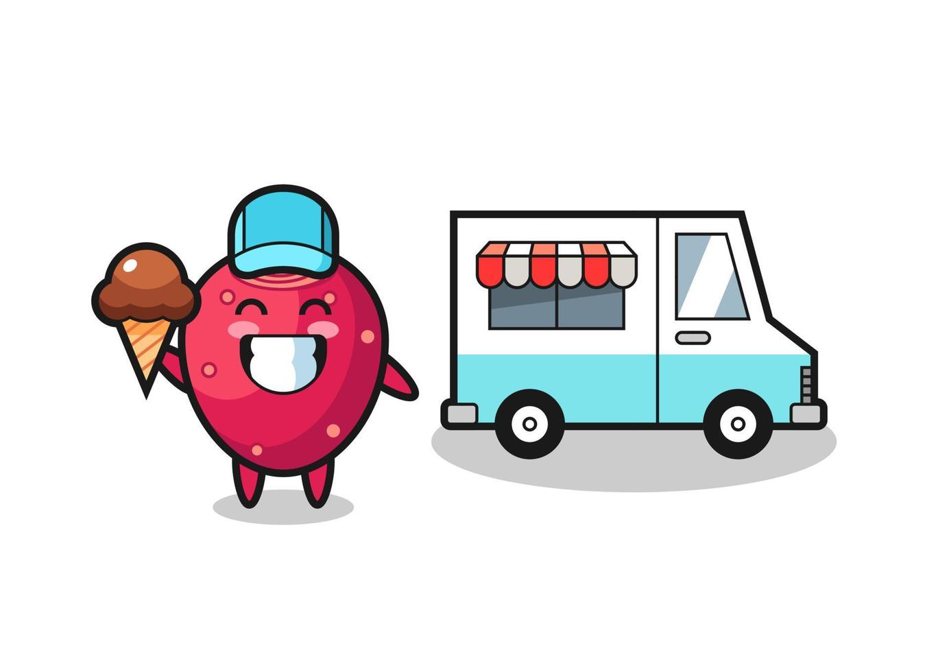 Mascot cartoon of prickly pear with ice cream truck vector