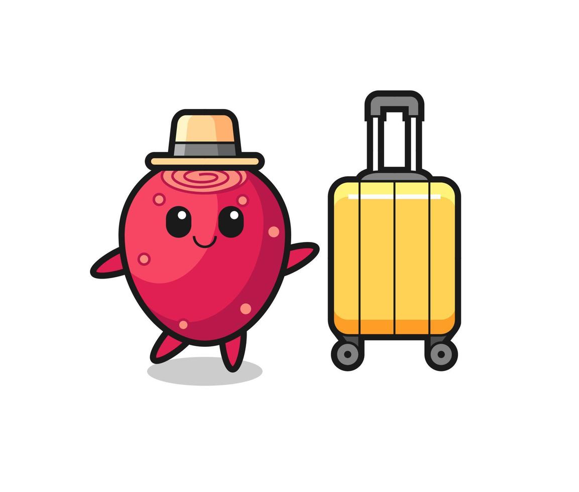 prickly pear cartoon illustration with luggage on vacation vector