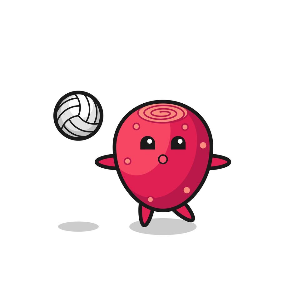 Character cartoon of prickly pear is playing volleyball vector