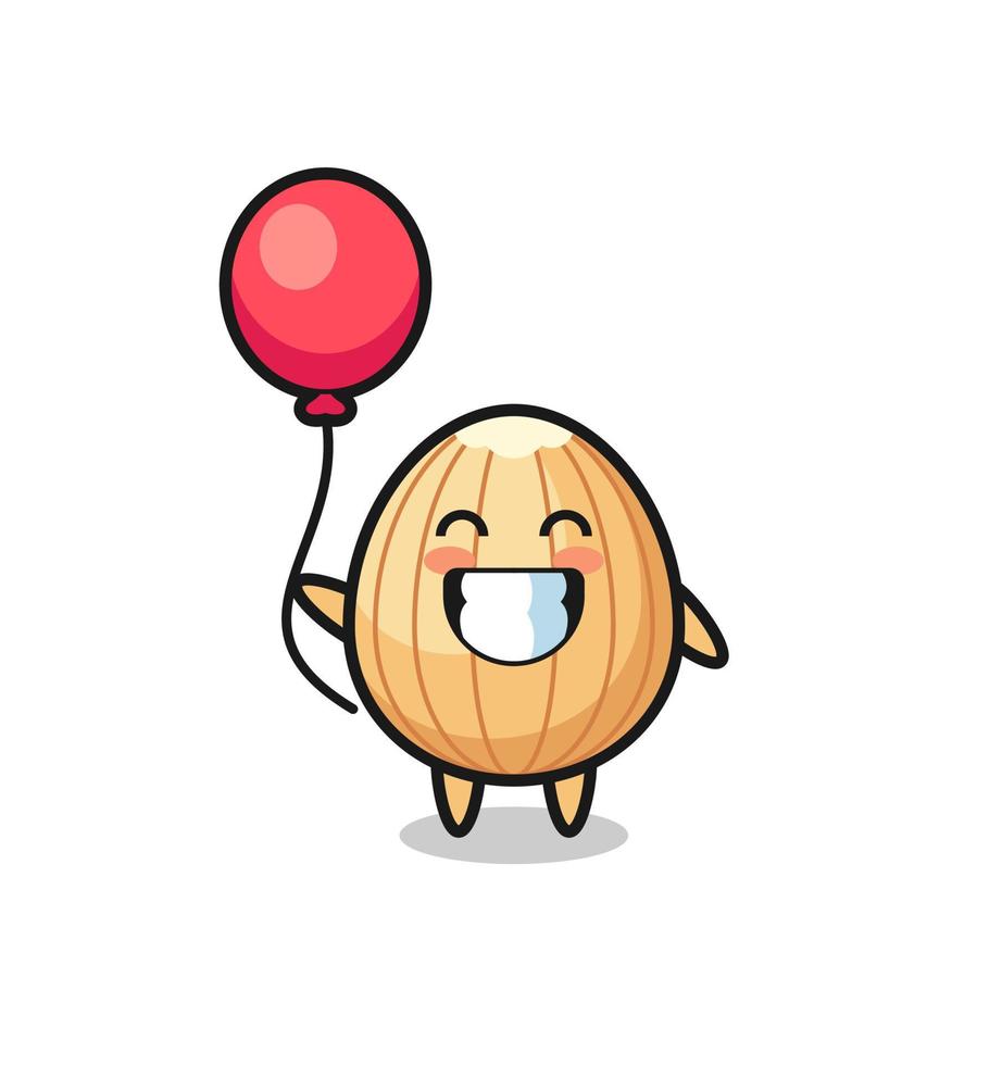 almond mascot illustration is playing balloon vector