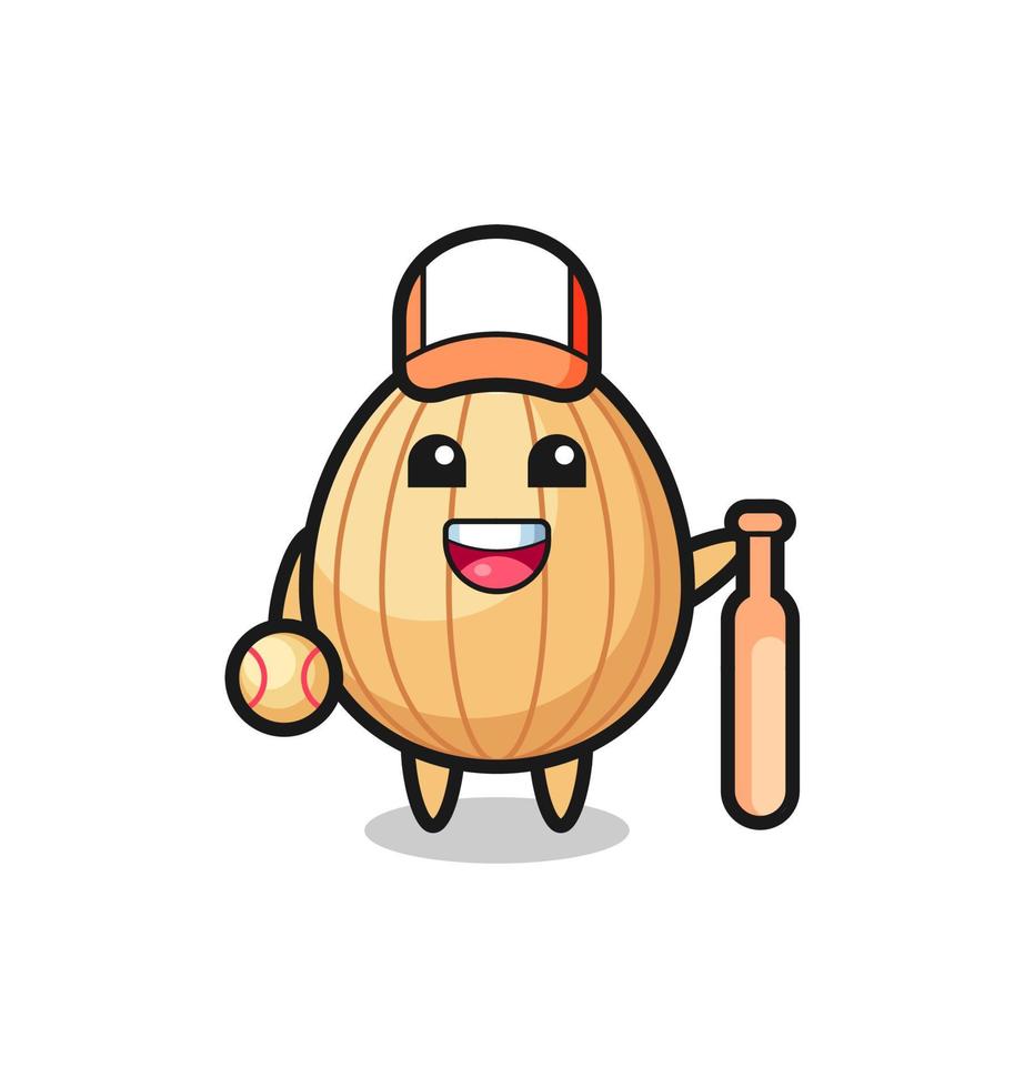 Cartoon character of almond as a baseball player vector