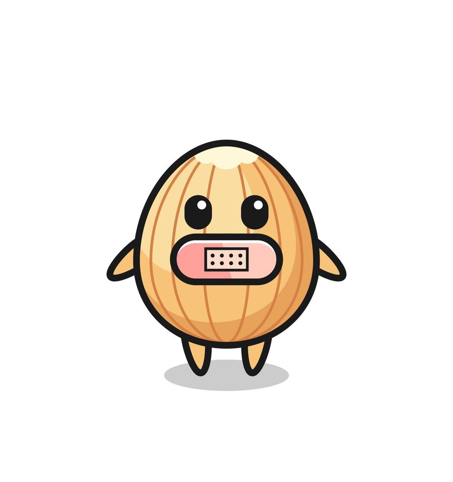 Cartoon Illustration of almond with tape on mouth vector