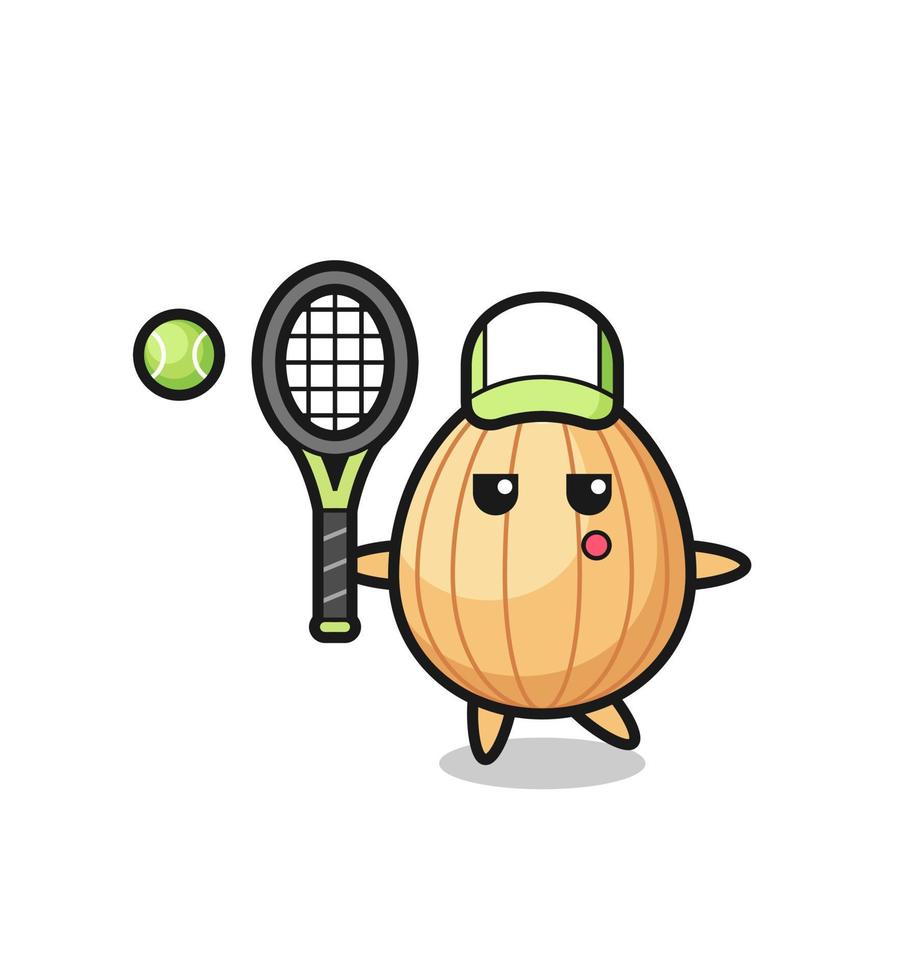 Cartoon character of almond as a tennis player vector