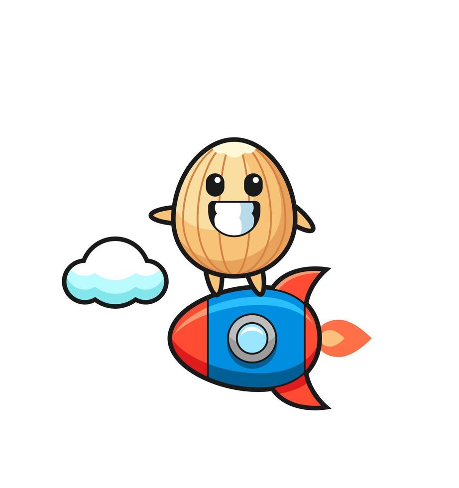 almond mascot character riding a rocket vector