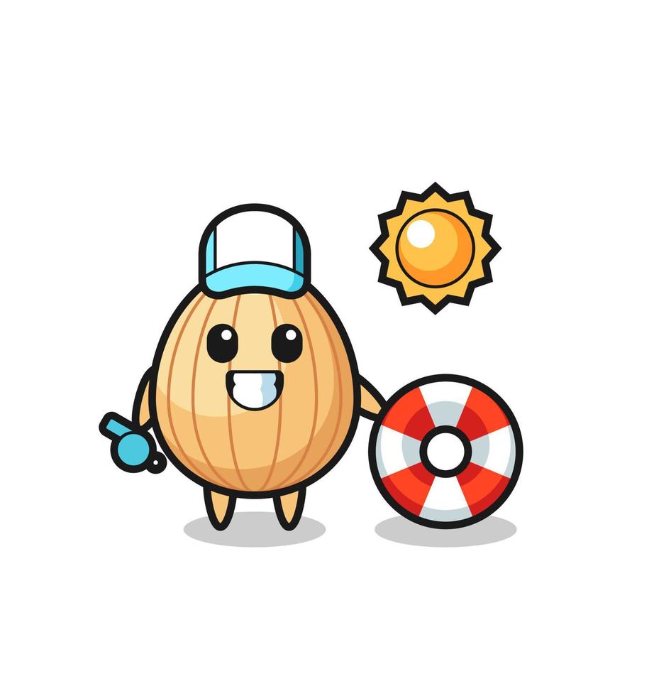 Cartoon mascot of almond as a beach guard vector