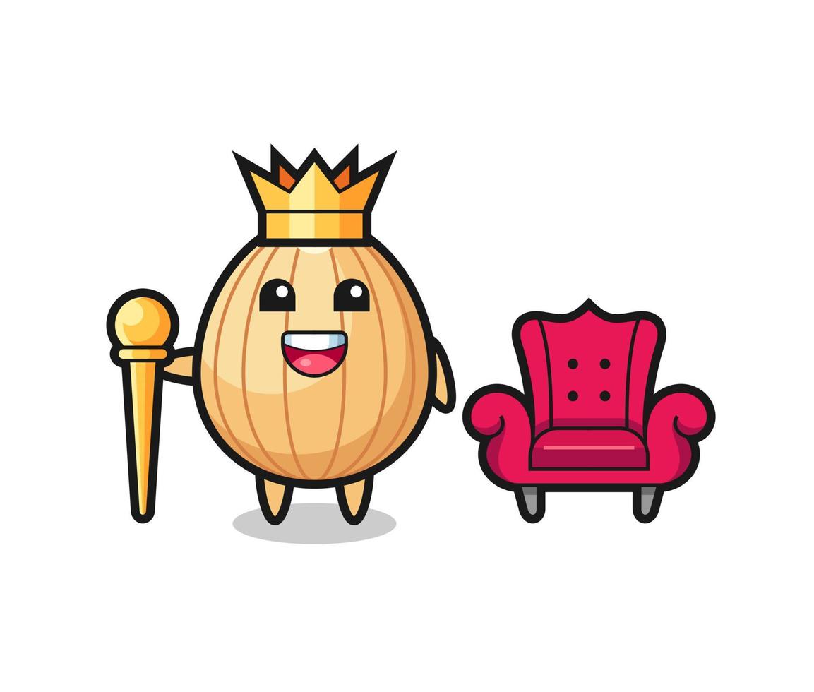 caricatura de mascota de almendra como rey vector