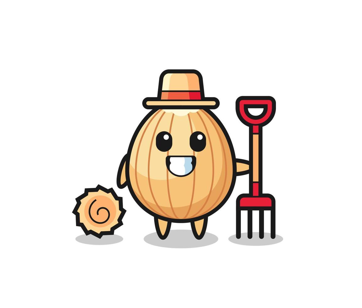 personaje mascota de la almendra como agricultor vector