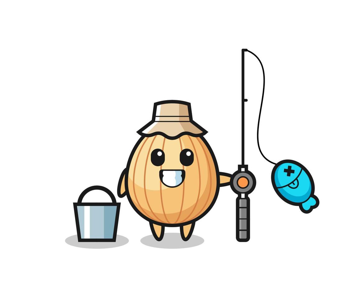 Mascot character of almond as a fisherman vector