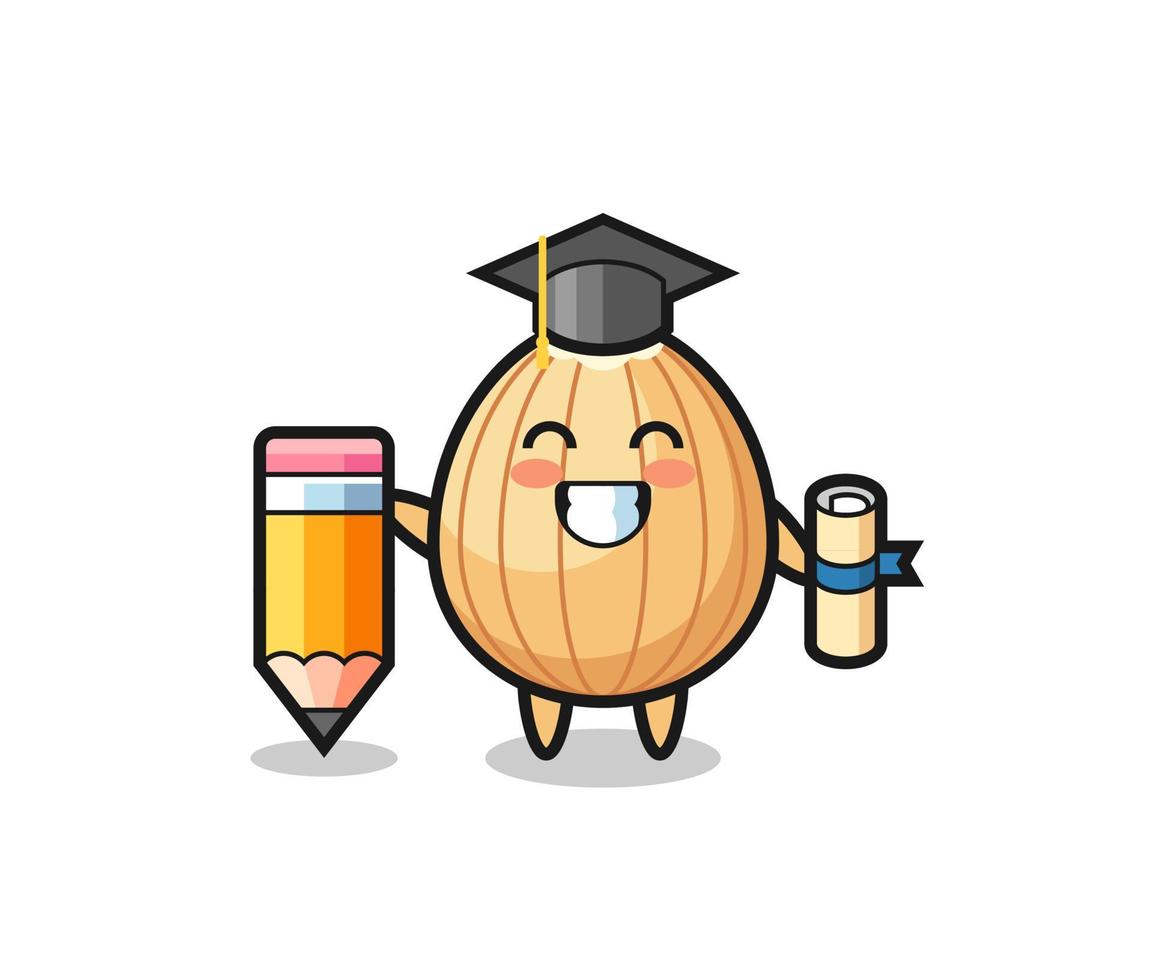 almond illustration cartoon is graduation with a giant pencil vector