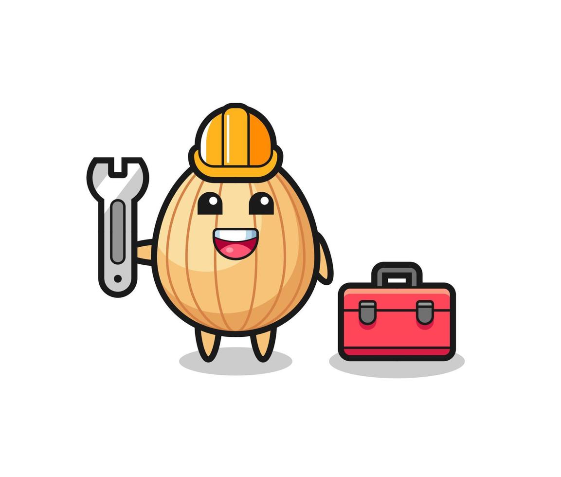 Mascot cartoon of almond as a mechanic vector