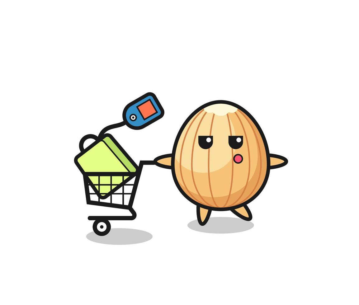 almond illustration cartoon with a shopping cart vector