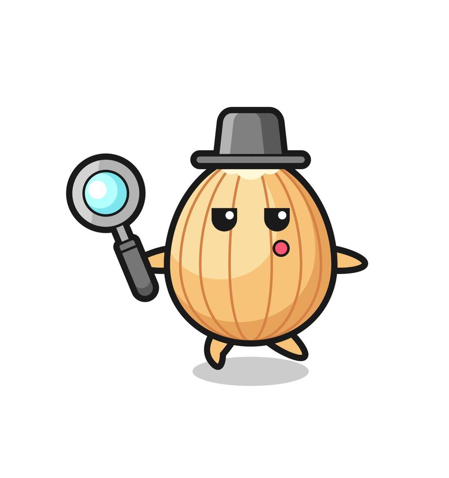 almond cartoon character searching with a magnifying glass vector