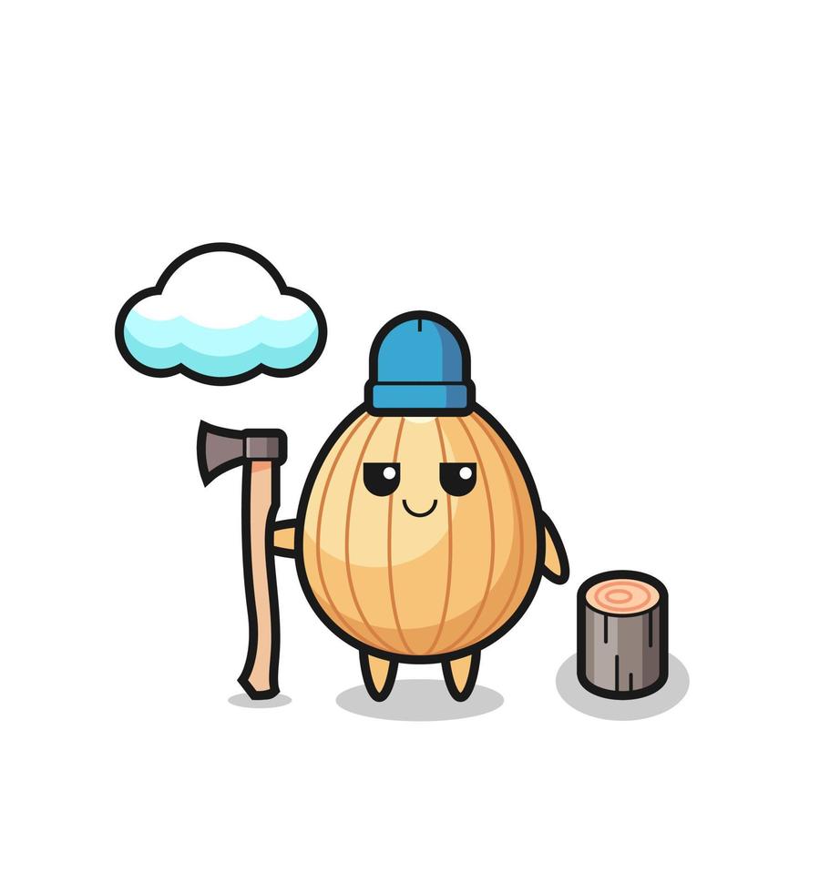 Character cartoon of almond as a woodcutter vector