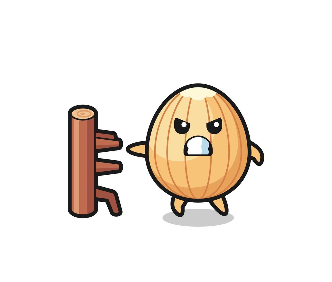 almond cartoon illustration as a karate fighter vector