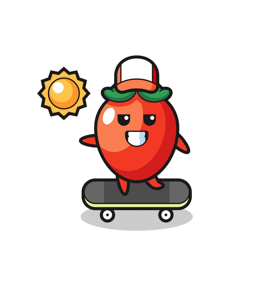 chili pepper character illustration ride a skateboard vector