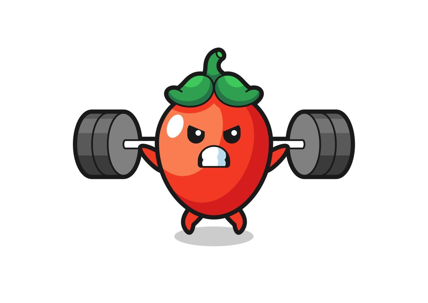 chili pepper mascot cartoon with a barbell vector