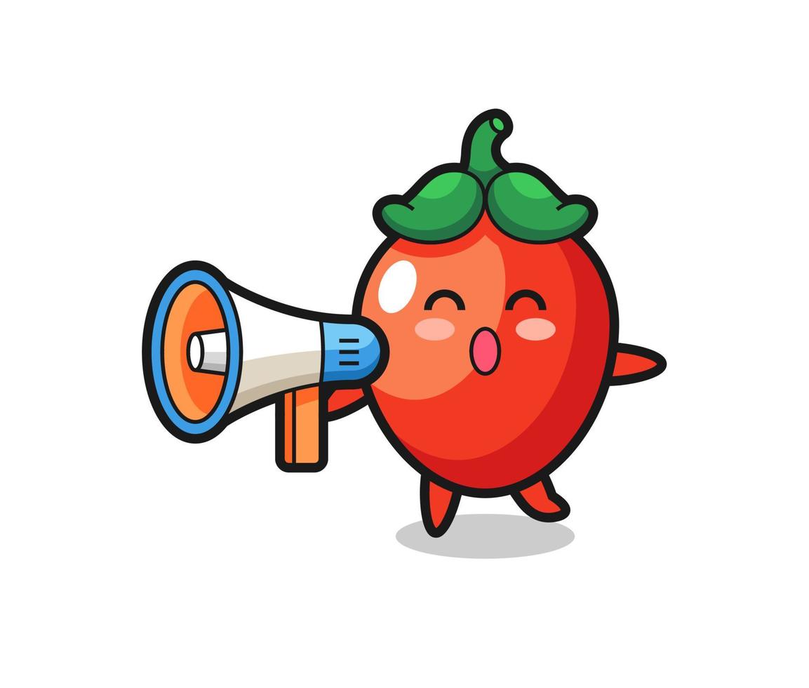 chili pepper character illustration holding a megaphone vector