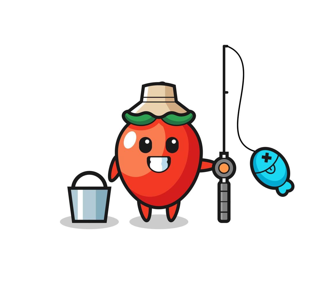 Mascot character of chili pepper as a fisherman vector