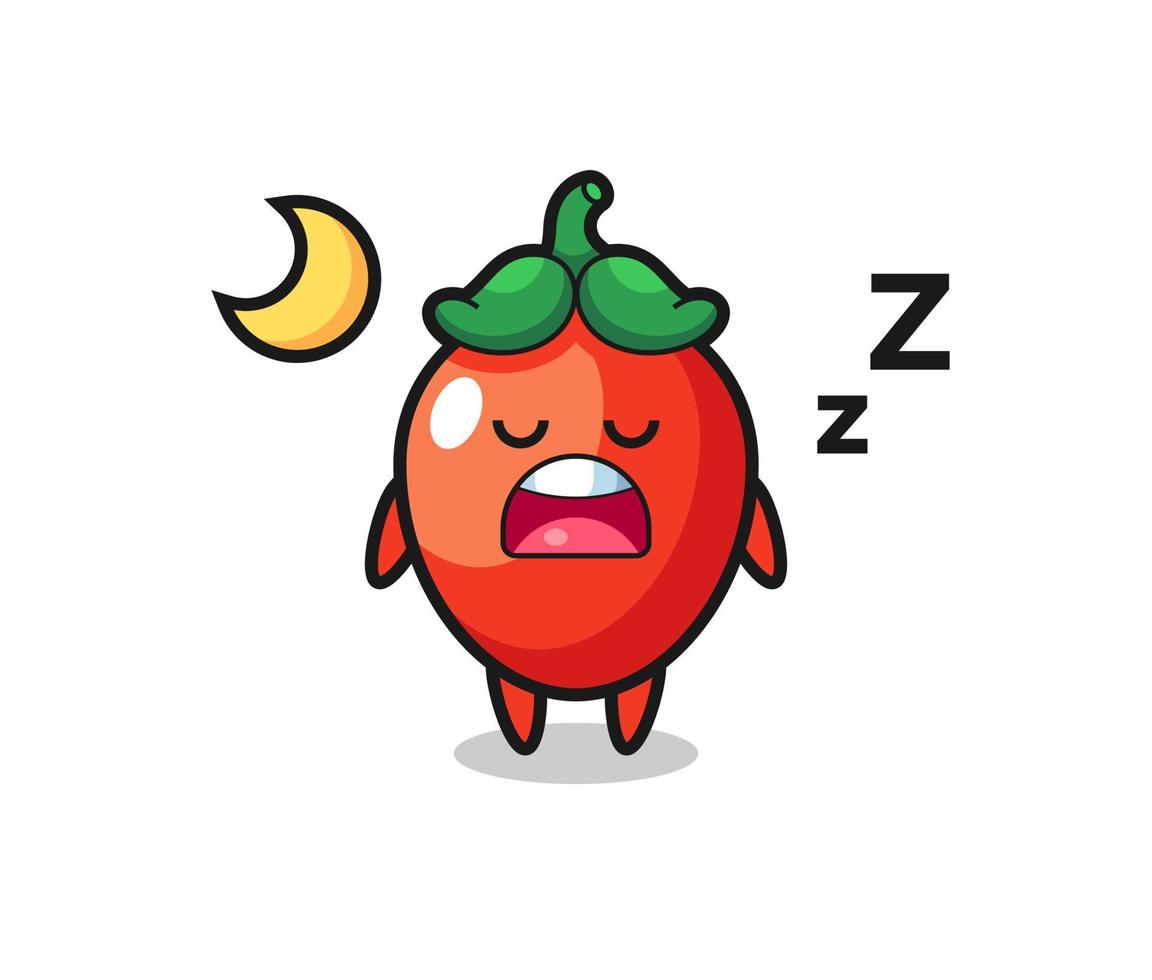 chili pepper character illustration sleeping at night vector