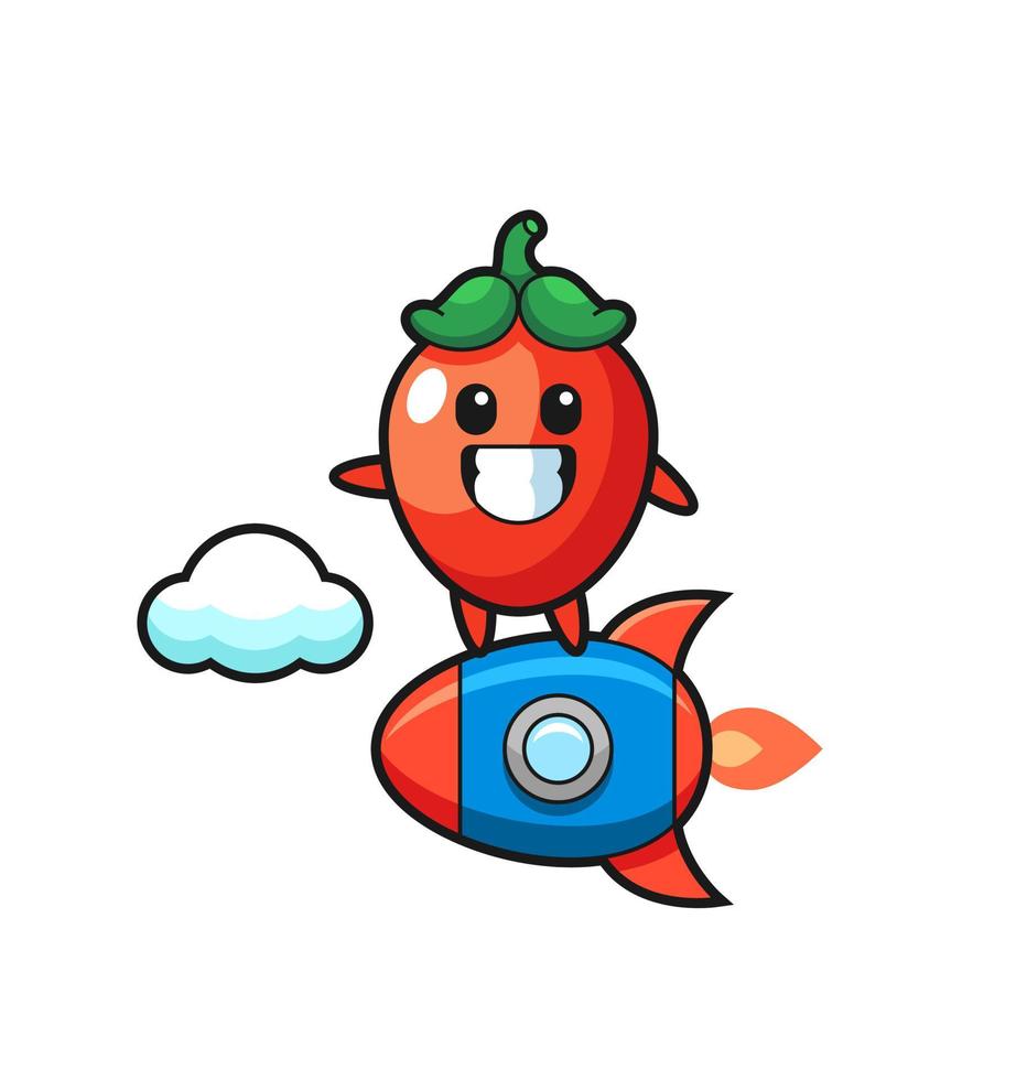 chili pepper mascot character riding a rocket vector