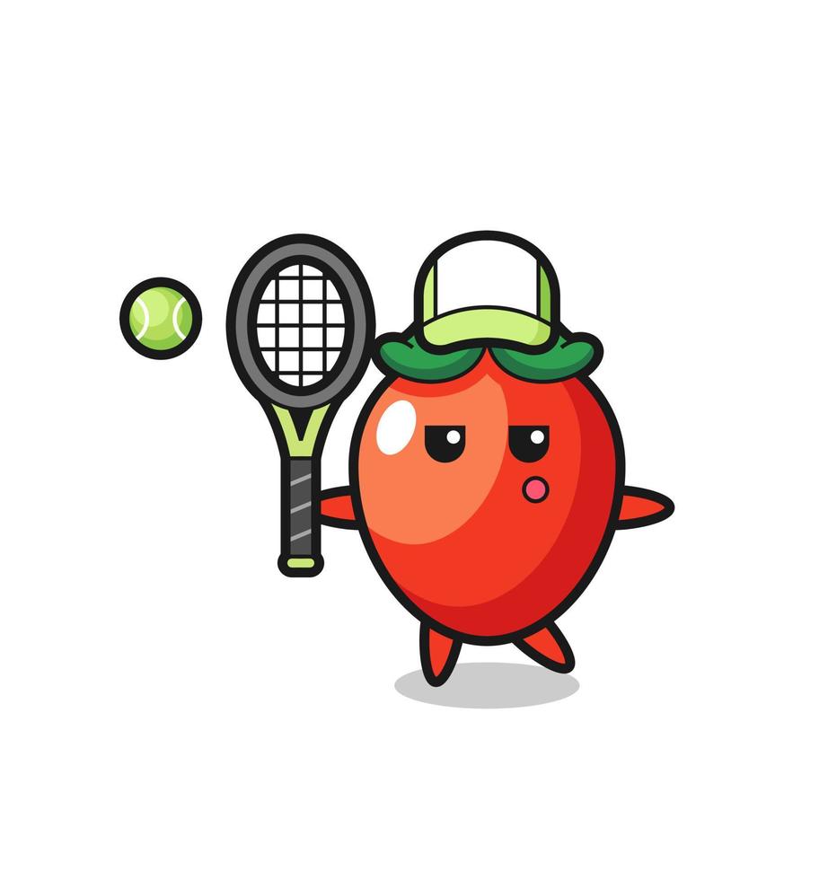 Cartoon character of chili pepper as a tennis player vector