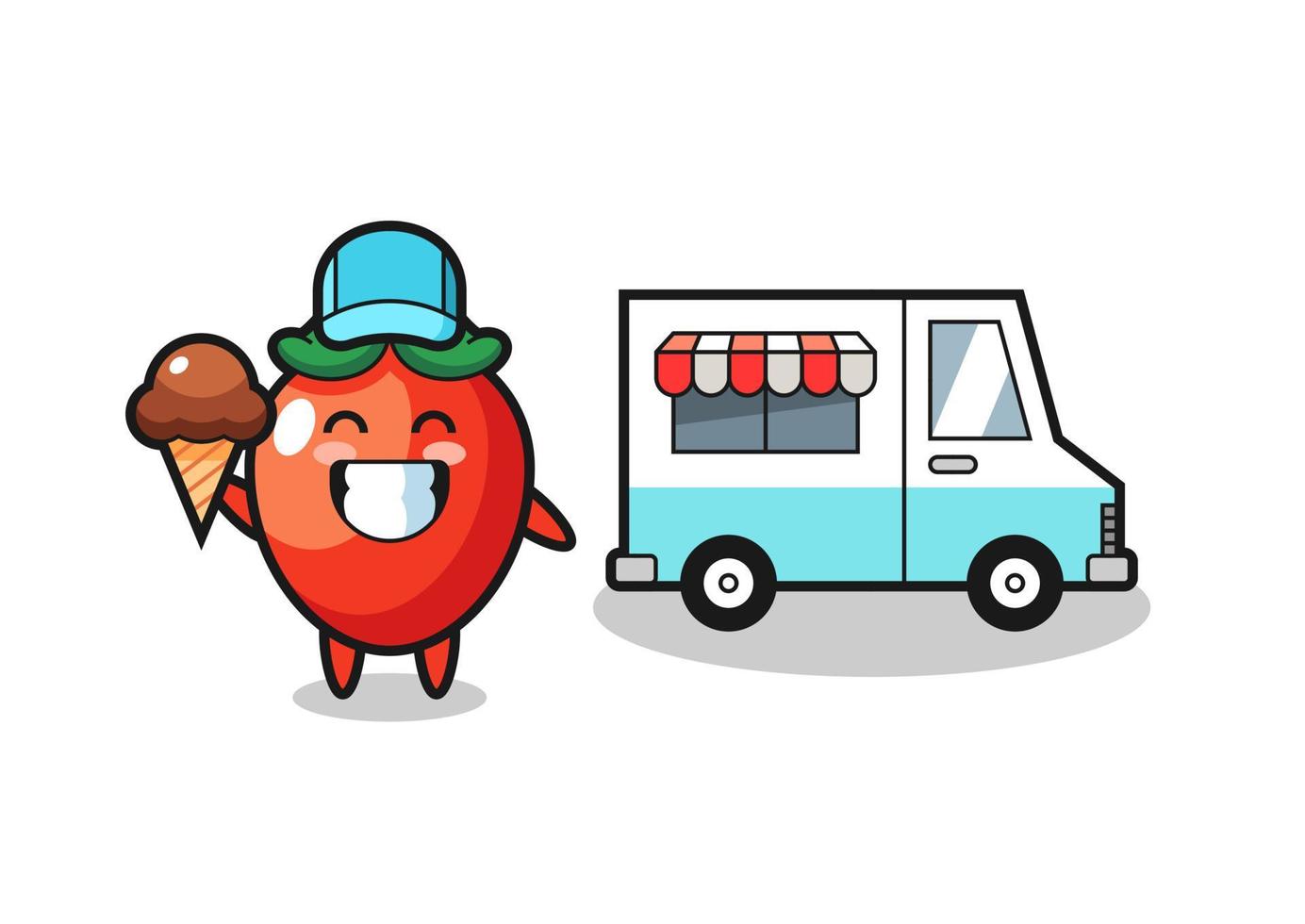 Mascot cartoon of chili pepper with ice cream truck vector